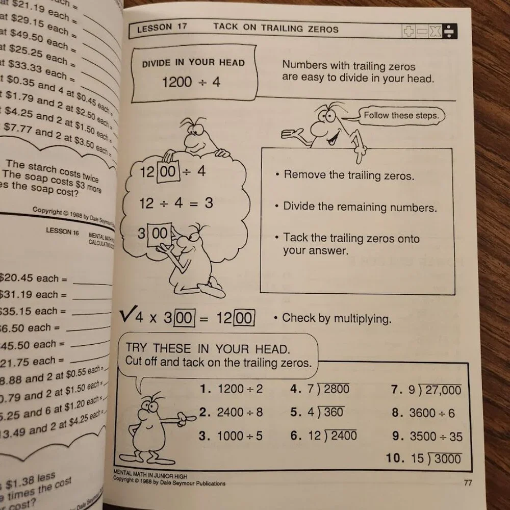 Mental Math in Junior High Workbook Grades 7-9 Paperback Activity Book Mathemati